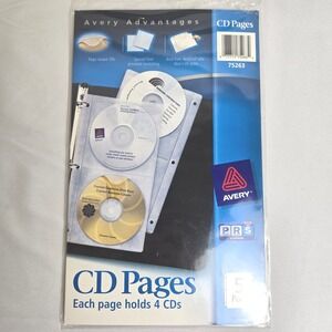 Avery Two-Sided CD Organizer Sheets for 3-Ring Binder, 75263, 4 Pages, Holds 16